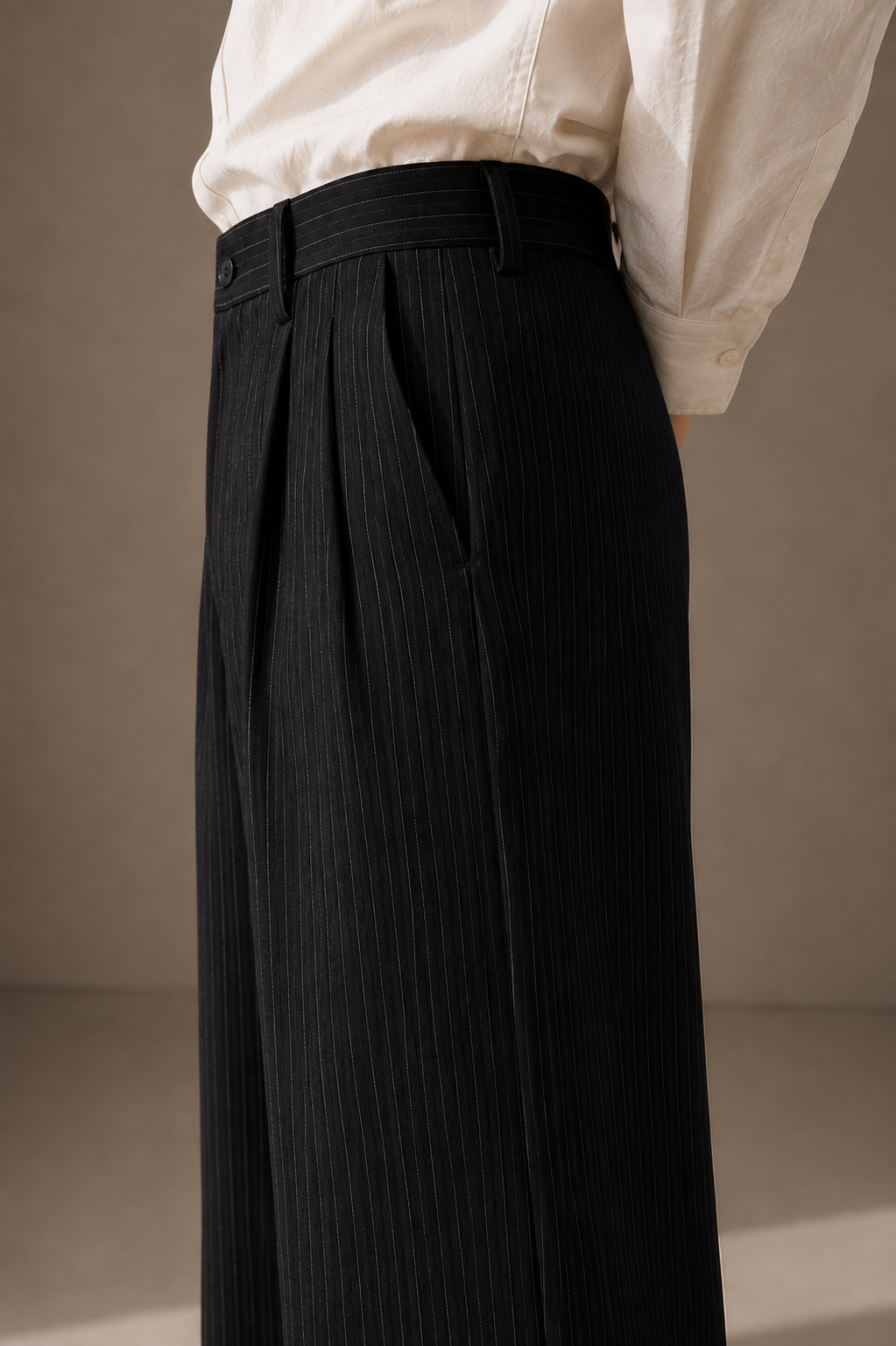 OLD MONEY HIGH RISE STRIPED BOOTCUT TROUSERS-BLACK