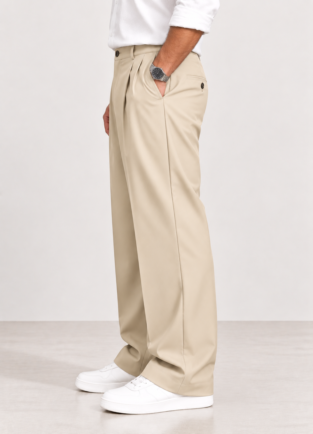 Mens Relaxed Fit Korean Trousers - Beige
