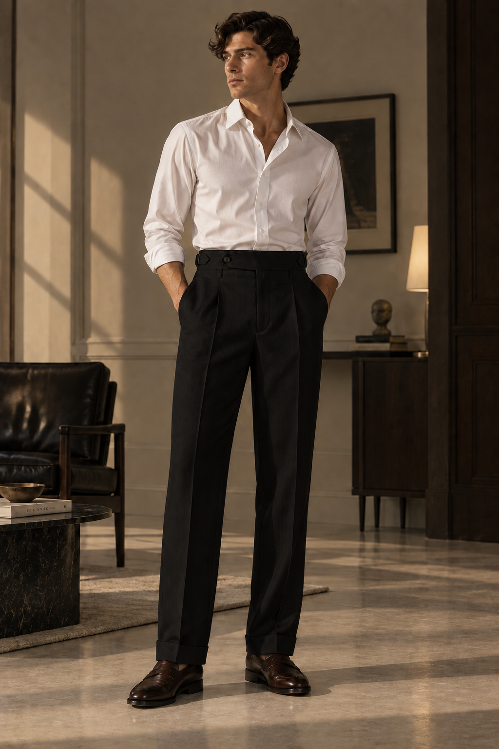 Regent Black Pinstripe Trousers