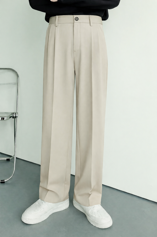 Korean Old Money Straight Fit Pant - Beige