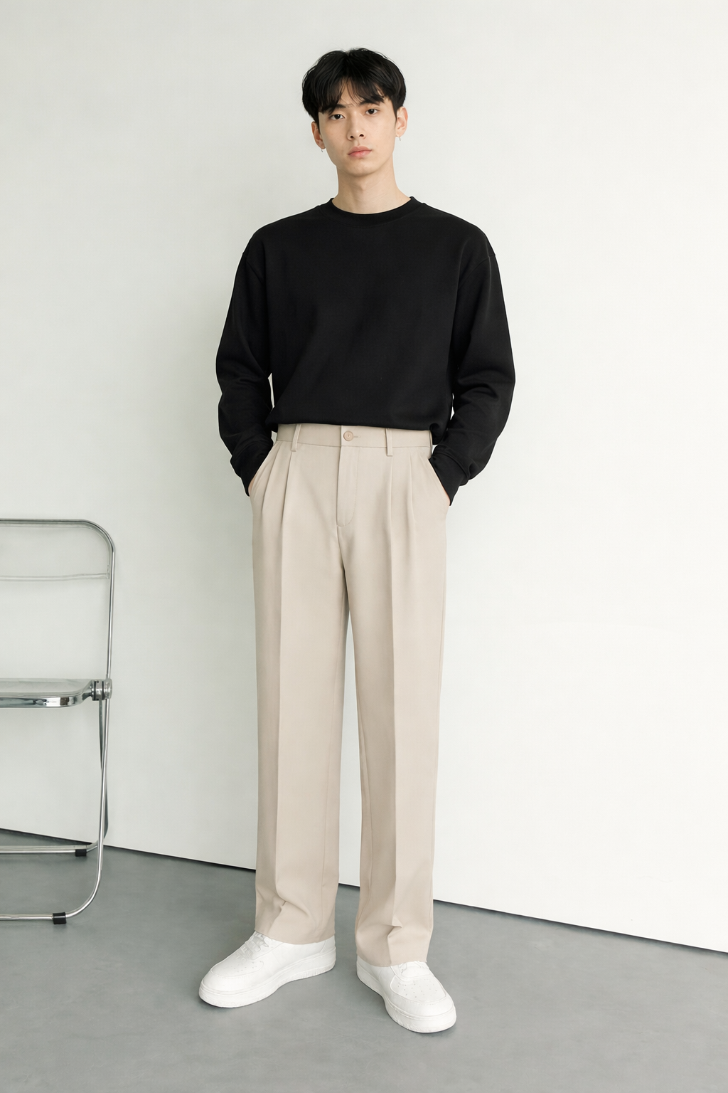 Korean Old Money Straight Fit Pant - Beige