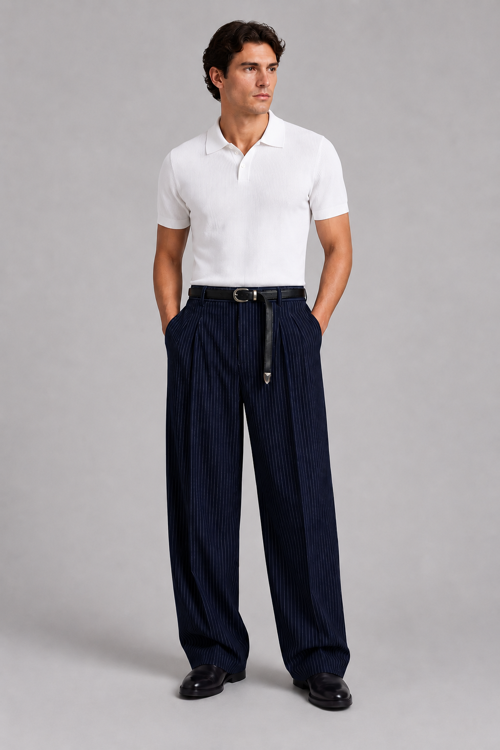 Mens Pinstripe Old Money Tailored Fit Korean Pants