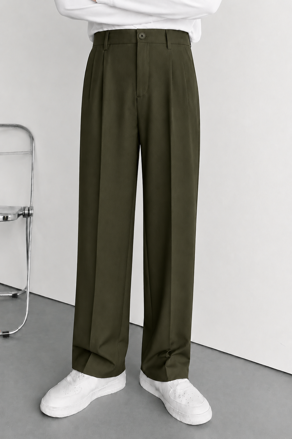 Mens Straight Fit Korean Pants-olive