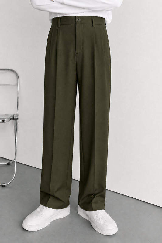Mens Straight Fit Korean Pants-olive