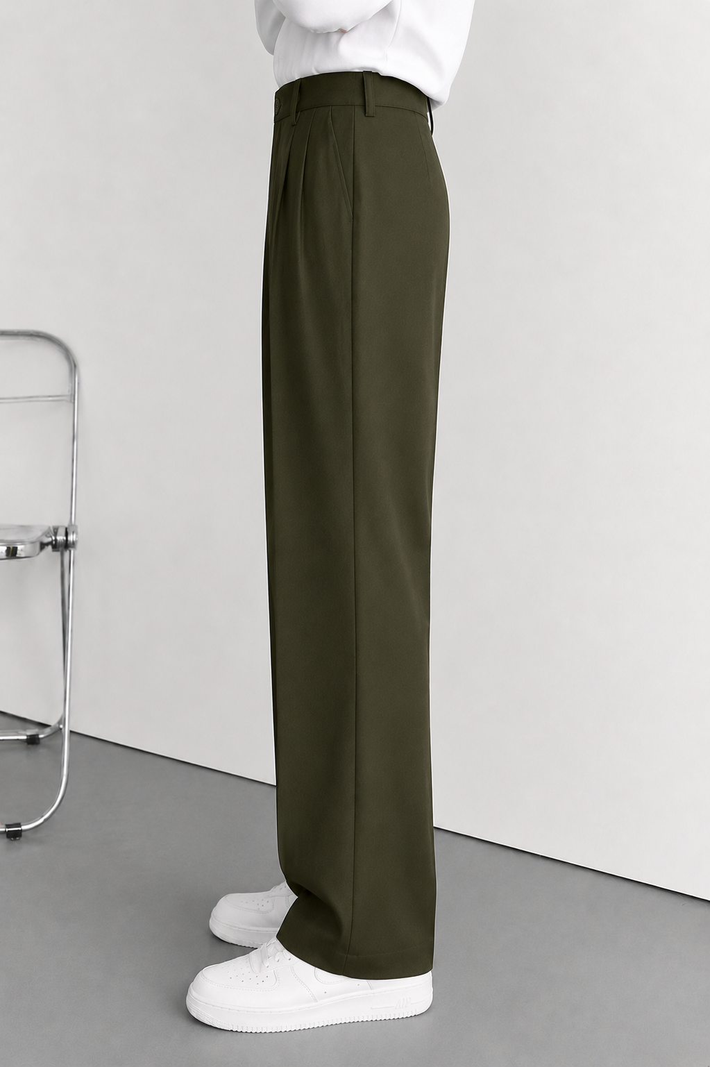 Mens Straight Fit Korean Pants-olive