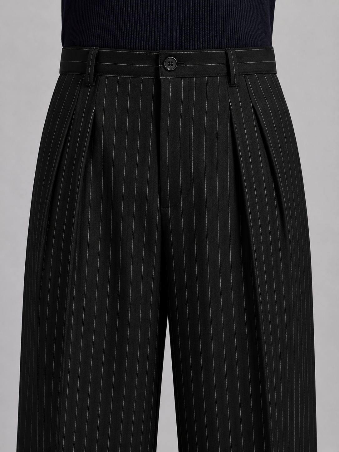 Mens Pinstriped Wide Leg Korean Pants - Black