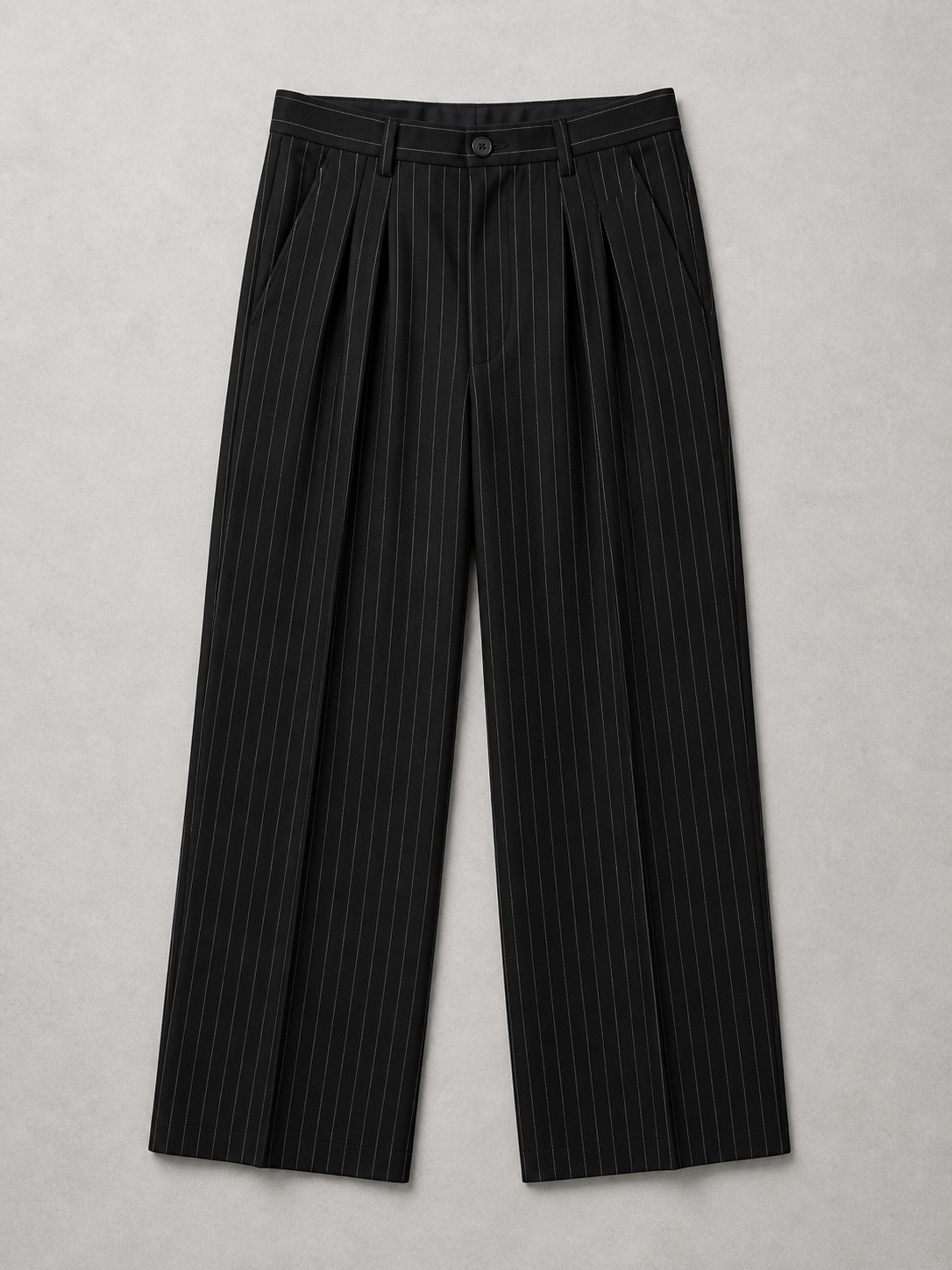 Mens Pinstriped Wide Leg Korean Pants - Black