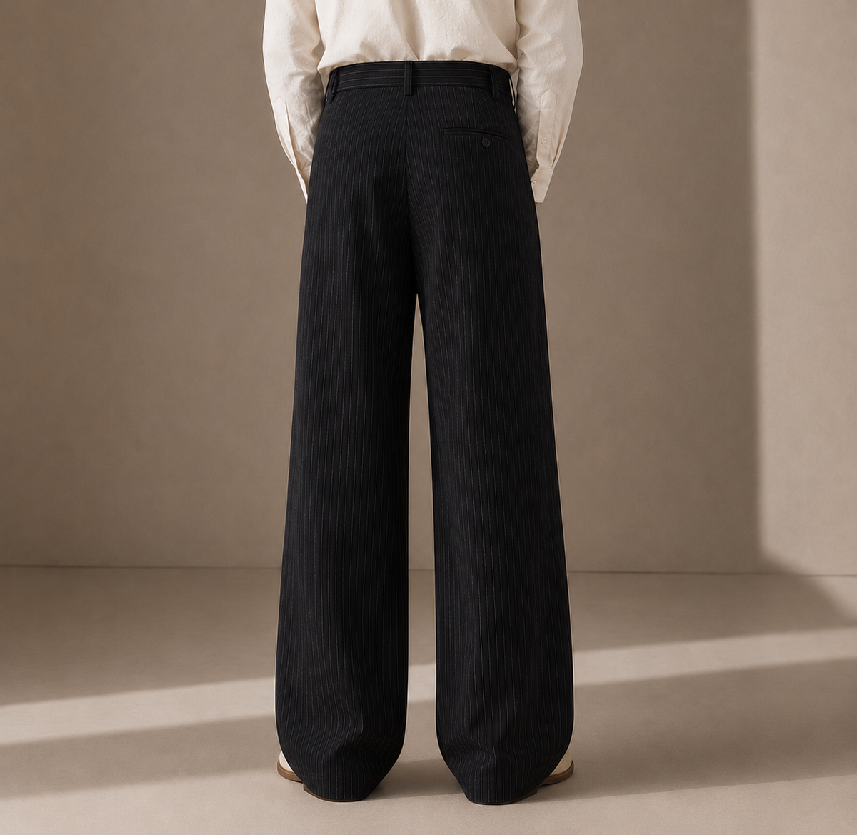 OLD MONEY HIGH RISE STRIPED BOOTCUT TROUSERS-BLACK