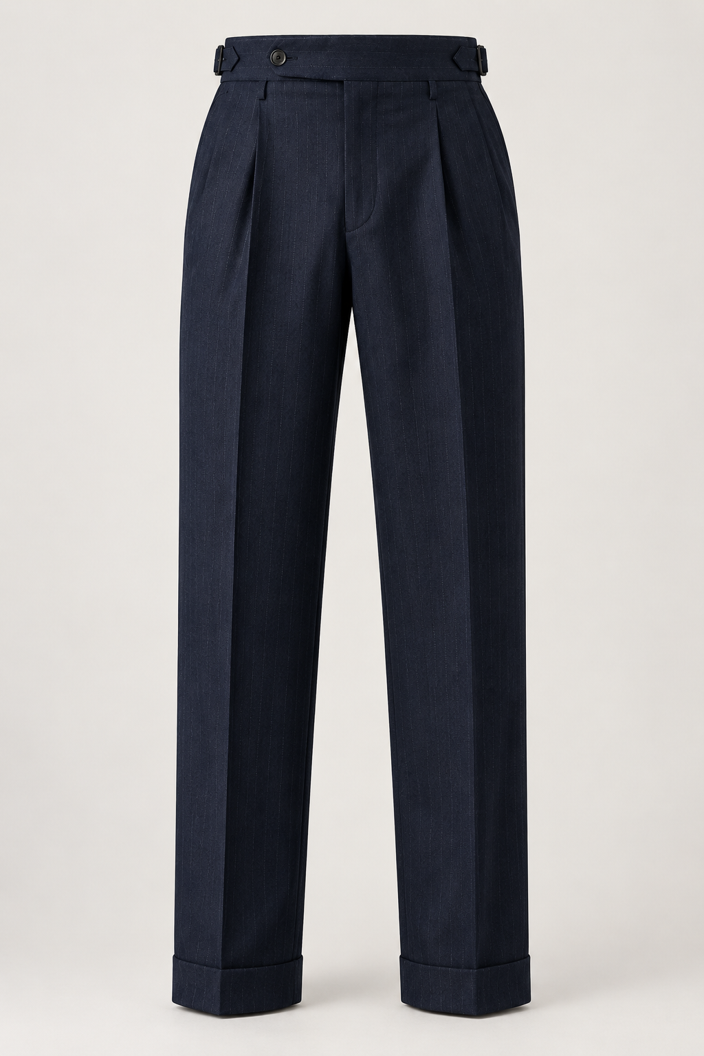 Monarch Navy Pleated Striped Trousers