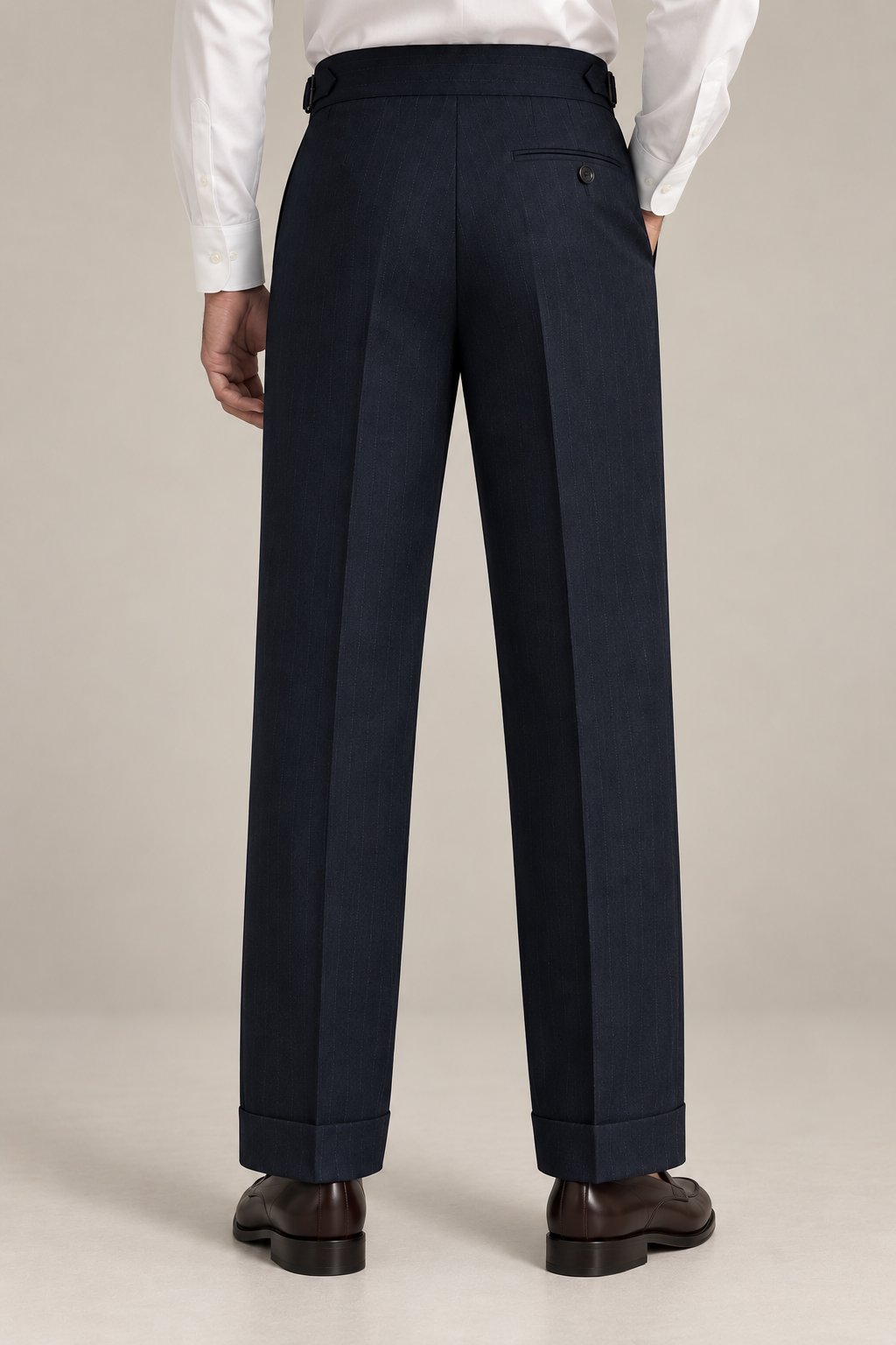 Monarch Navy Pleated Striped Trousers
