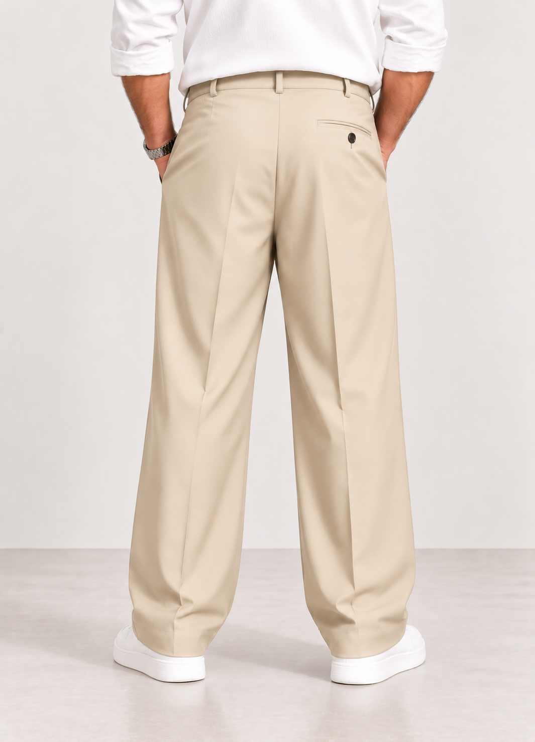 Mens Relaxed Fit Korean Trousers - Beige