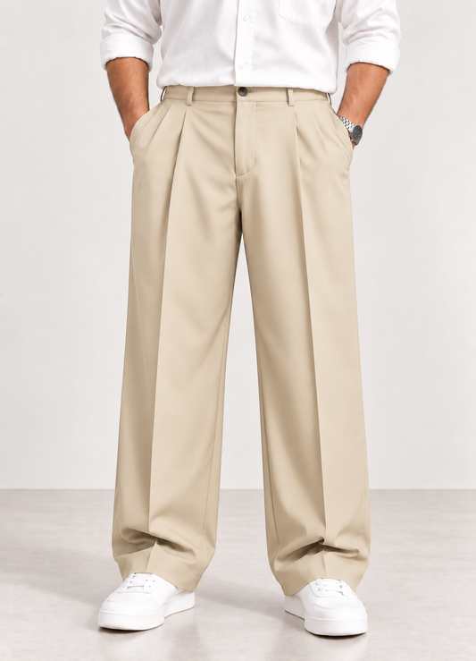 Mens Relaxed Fit Korean Trousers - Beige