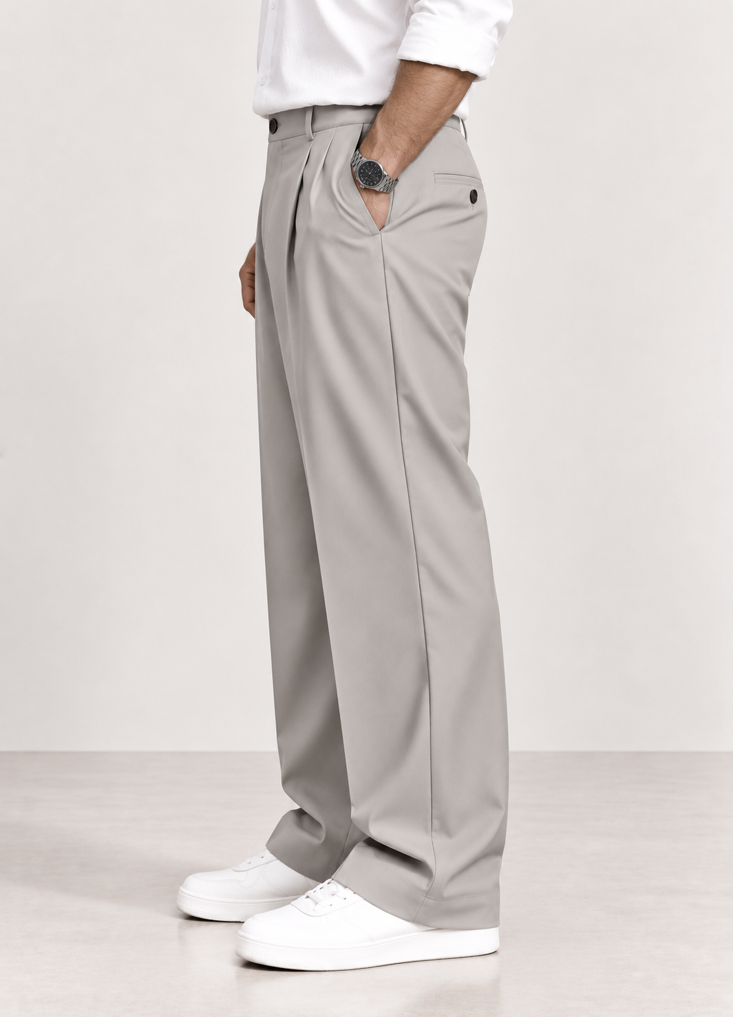 Mens relaxed fit korean trousers-Mouse(Beige)