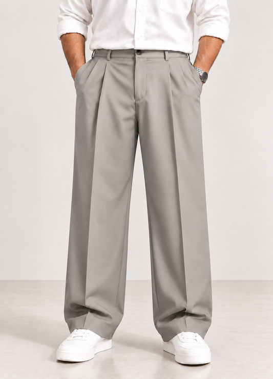 Mens relaxed fit korean trousers-Mouse(Beige)