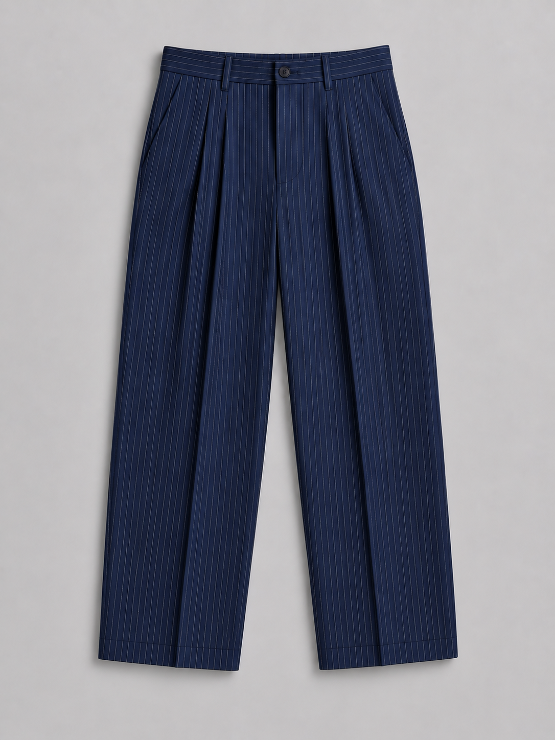Mens Pinstripe Old Money Tailored Fit Korean Pants-Navy Blue