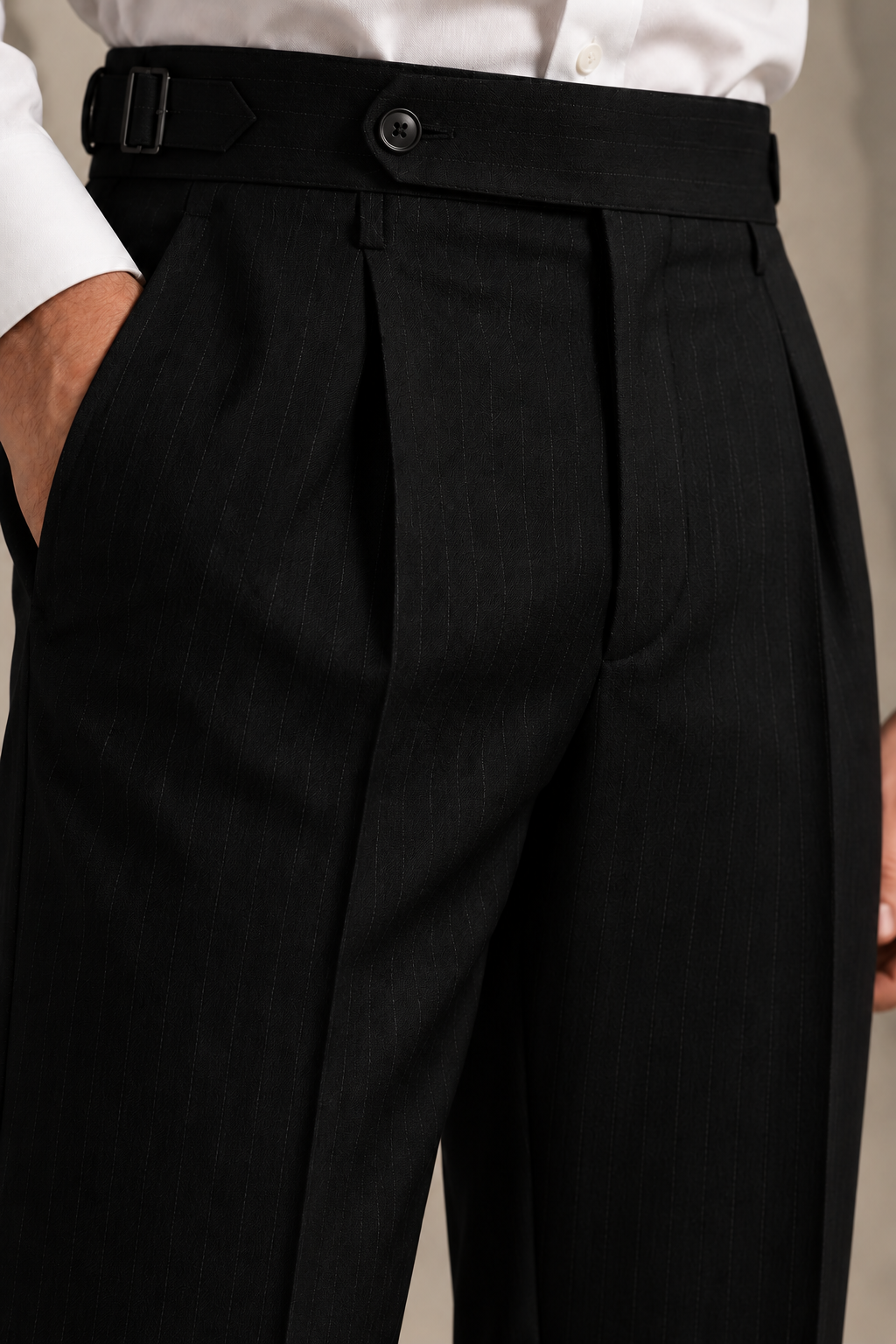 Regent Black Pinstripe Trousers