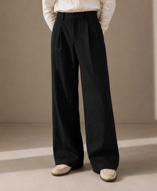OLD MONEY HIGH RISE STRIPED BOOTCUT TROUSERS-BLACK